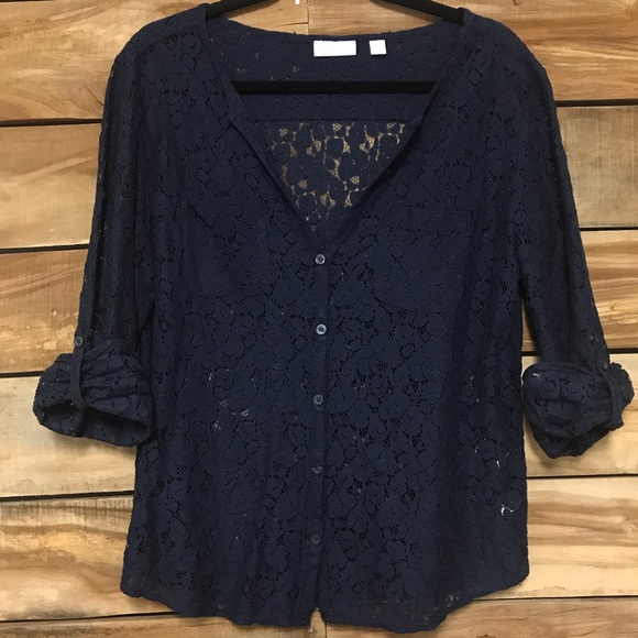 New York & Company Tops - blue lace flower floral button up top